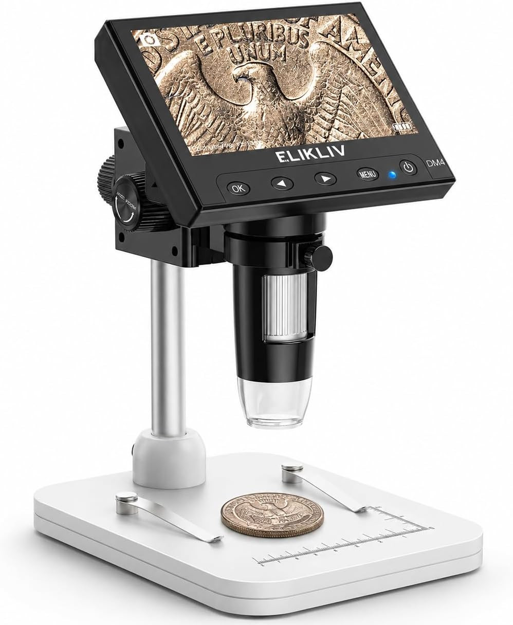Microscope, LCD Digital Coin Microscope 1000X, Coin Magnifier with 8 Adjustable