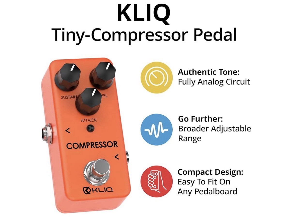KLIQ Tiny-Compressor Effect Pedal for Guitar & Bass Compressor (Orange)