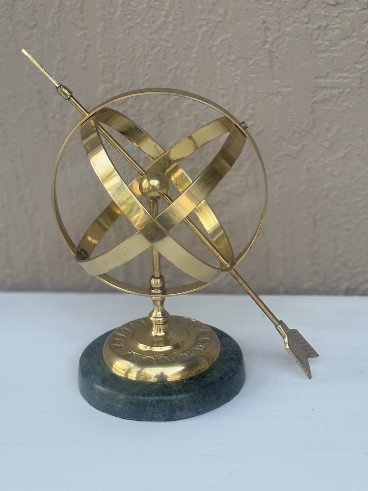 Vintage Brass and Stone Armillary Sphere Sculpture Astrolabe Globe