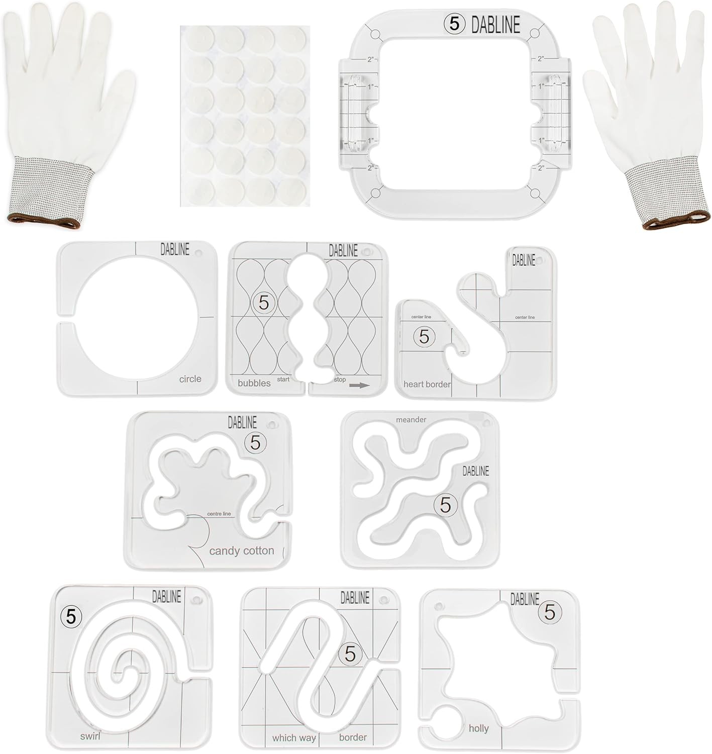 13 Pcs Quilting Template Set Includes 8 Quilting Templates, Quilting Frame/Glove