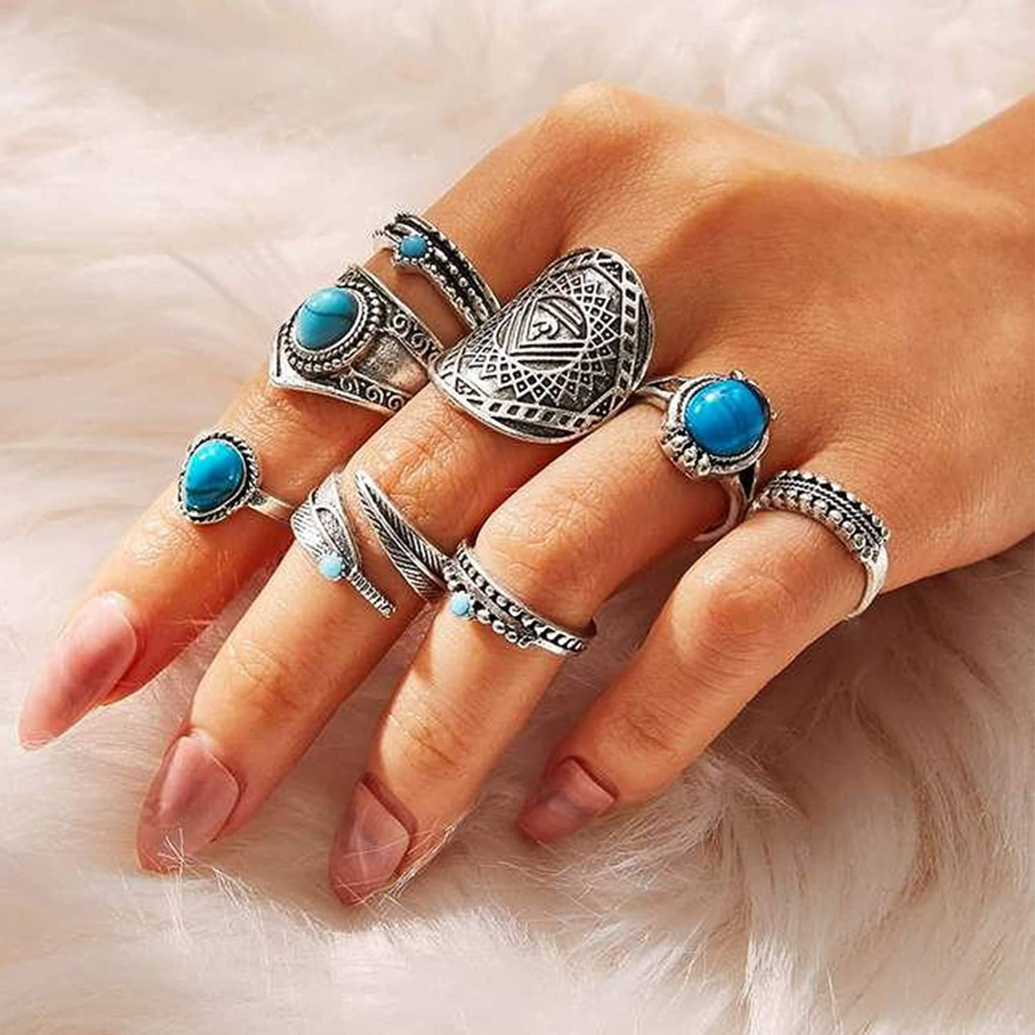 82 Pcs Vintage Silver Knuckle Rings Set, Bohemian Stackable Joint Finger Rings
