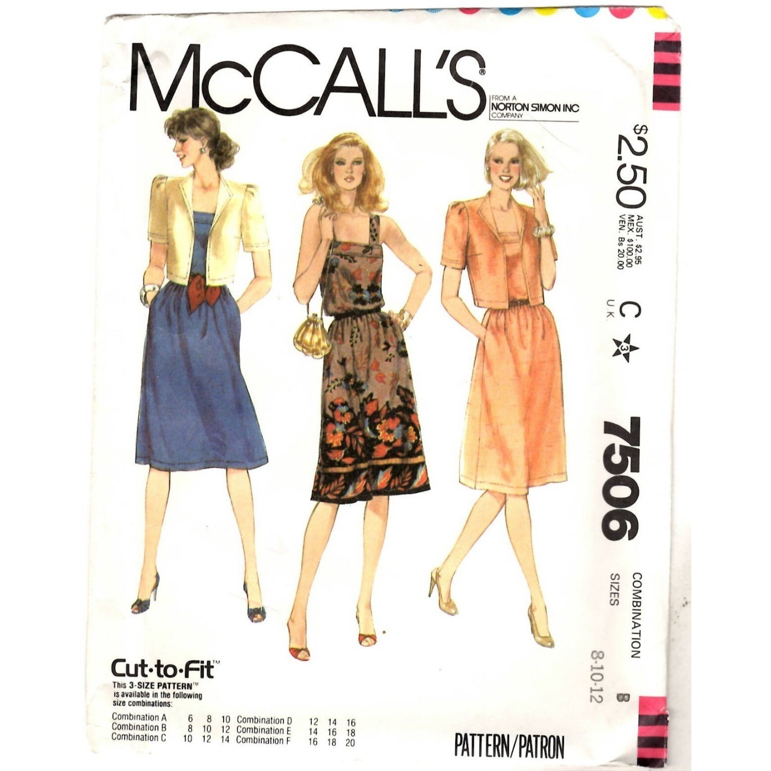 McCalls 7506 Womens 8-10-12 Jacket Dress Desing Pattern Uncut 1981