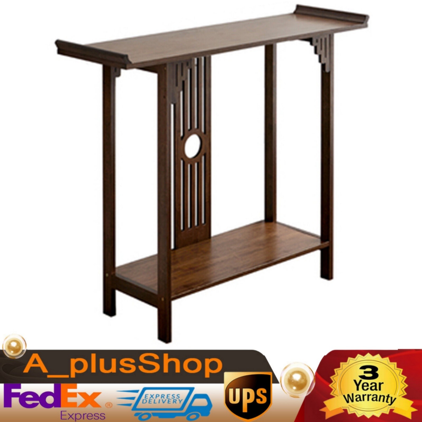 2-Layer Vintage Console Table Sofa Side Table Entryway Table Bamboo Shelf New