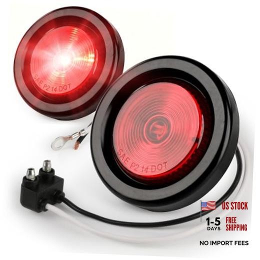 2-Inch Round LED Clearance Marker Lights - 2-Pack, P2 Rated, IP67 Red