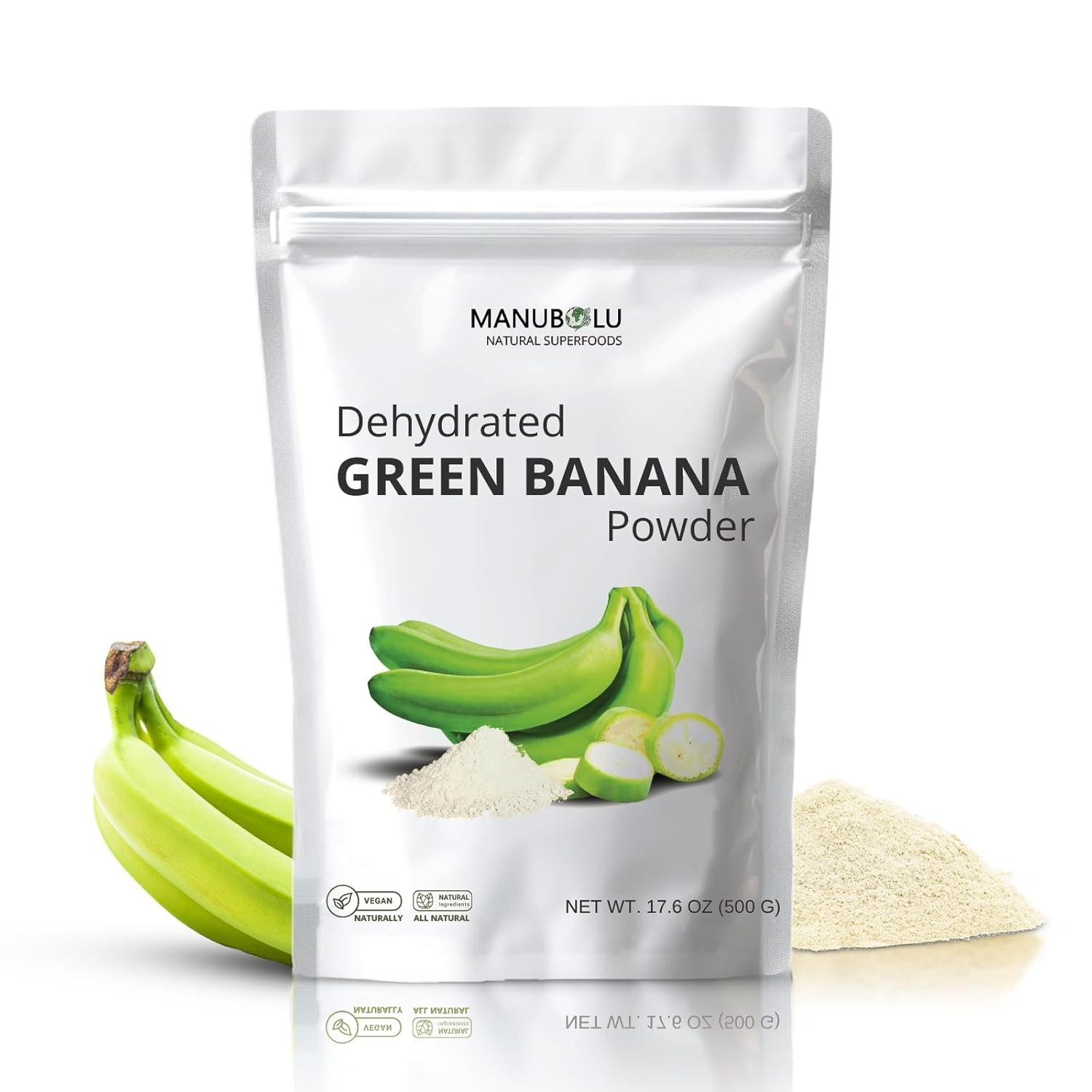 MANUBOLU Resistant Starch Green Banana Powder 1.1 lb | Prebiotic Fiber | 100% Na