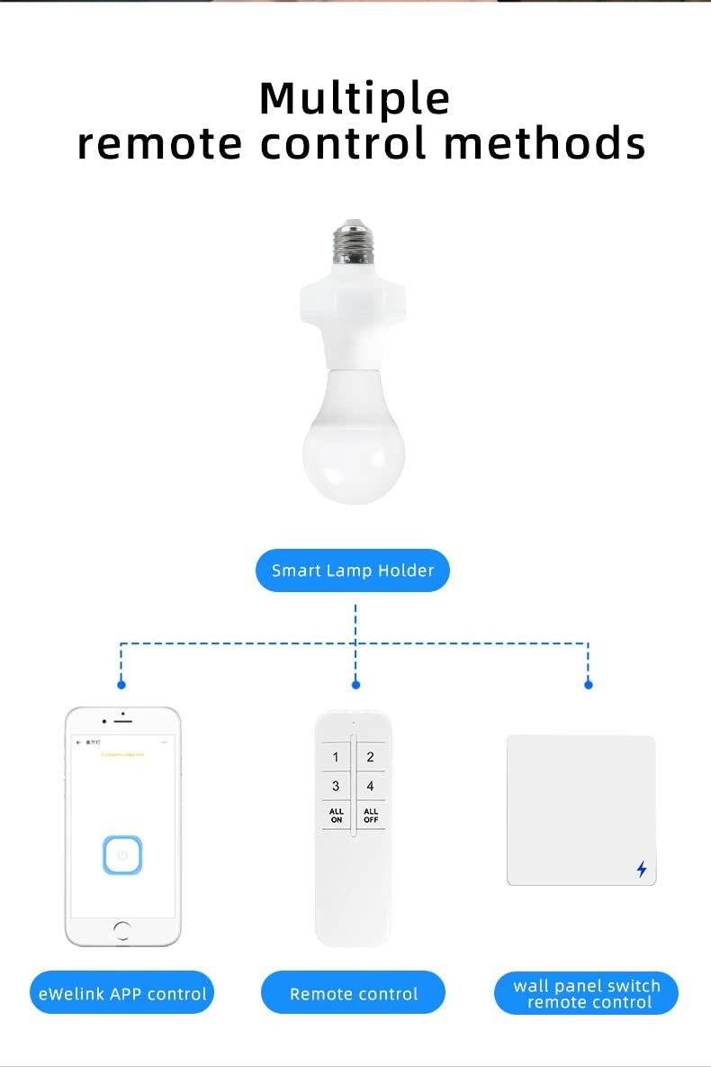 Wi-Fi Smart 2.4G Remote Control Light Socket E26 E27 Bulb Socket Adapter, eWe...
