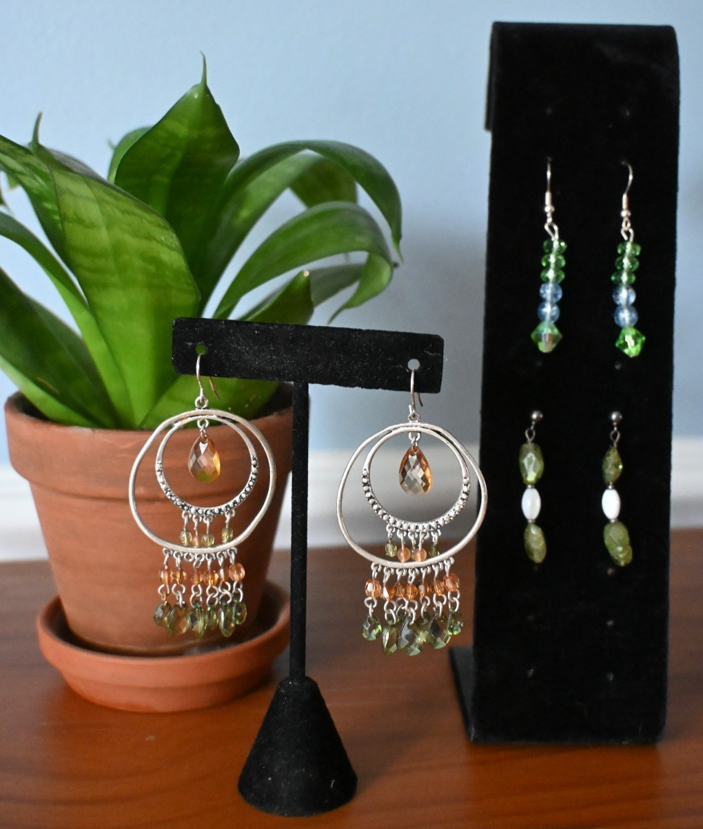 Three Pairs Vintage Green Earrings