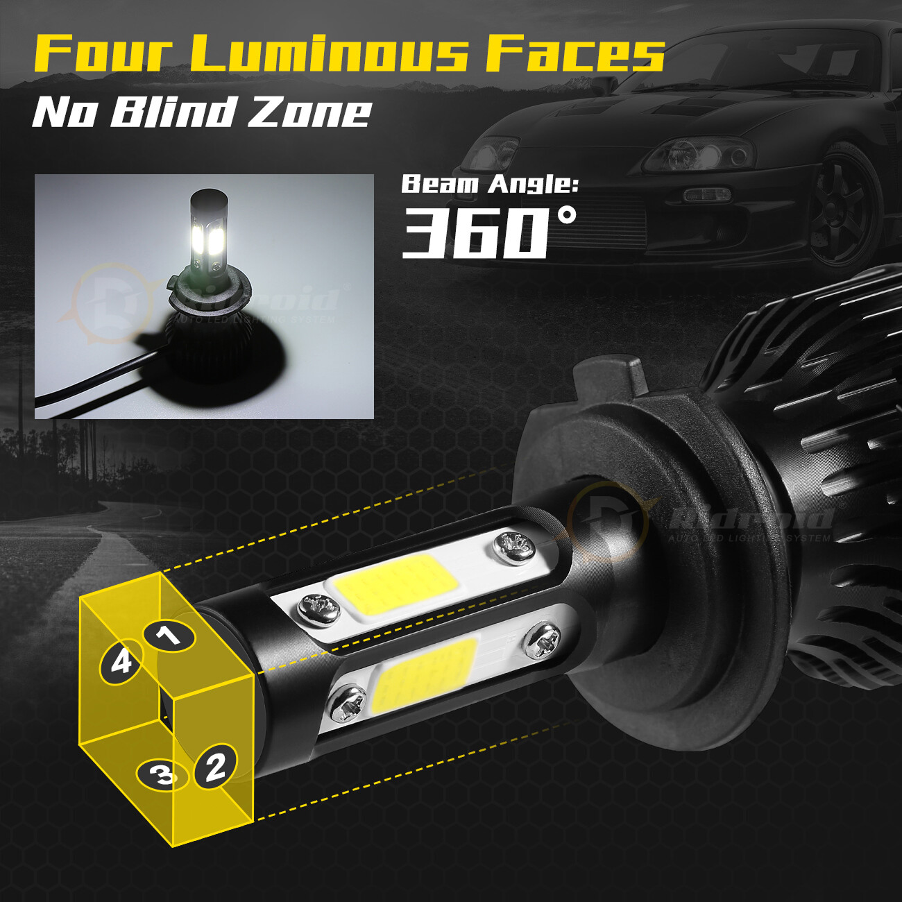 Pair 4-Side H7 LED Headlight Conversion Kit 6000K High Low Beam Replace Bulb
