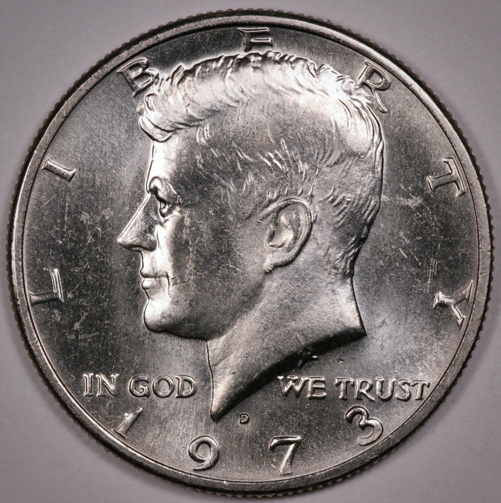 50c 1973 D Kennedy, UNC uncirculated, pulled from mint set cello (G2-324)