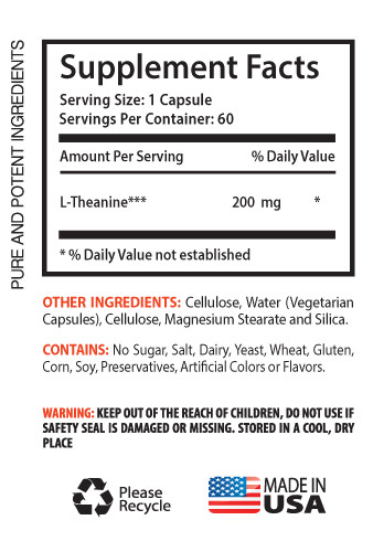 Organic Theanine - L-THEANINE EXTRACT 200MG - Supports Active Body Health - 3Bot