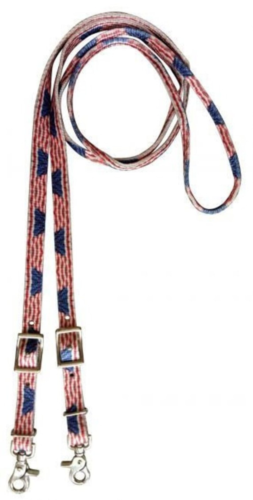 New! 8' foot x 3/4" AMERICAN FLAG NYLON CONTEST REINS w/ Scissor snap end Buckle