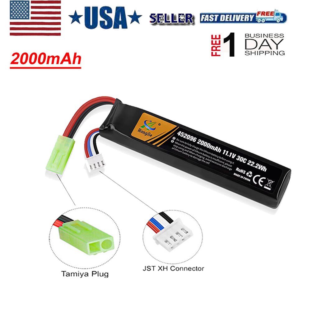 11.1V 2000mAh LiPo Battery with Mini Tamiya Connector for Airsoft Guns Rifle