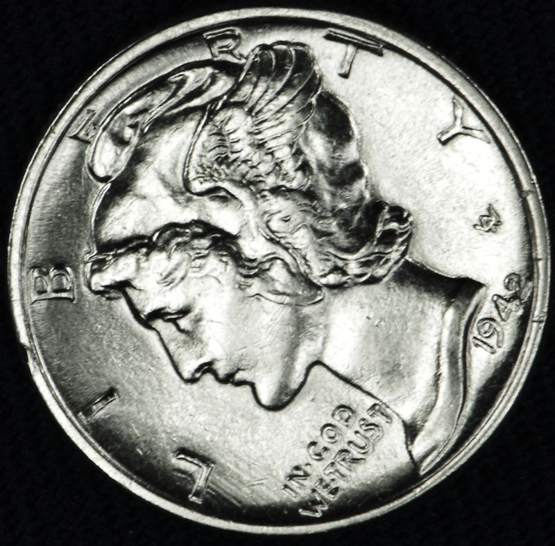 1942-p Mercury Dime. 66% Fully Separated Horizontal Bands. BU (Inventory A)