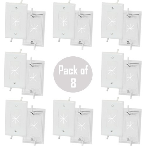 8x 1-Gang Feed Through Wall Plate Low Voltage Cable with Flexible Opening White