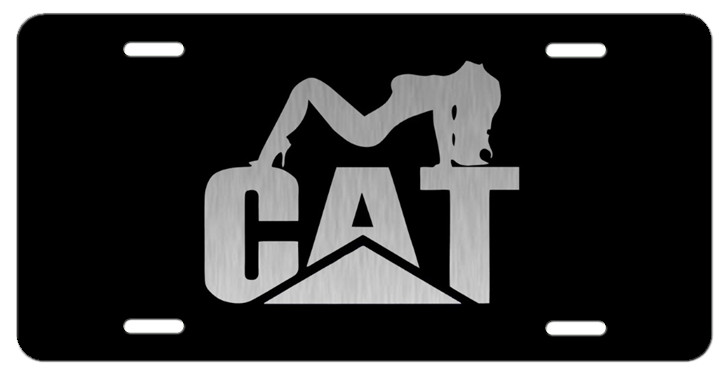 Sexy Girl CAT Logo on Laser Etched Black Metal Vanity Aluminum License Plate Tag
