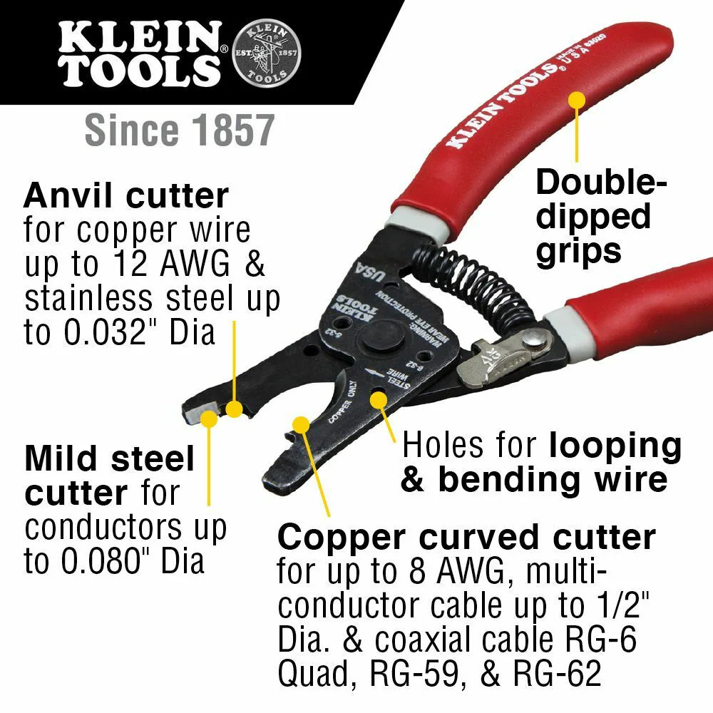 Klein Tools 63020 Multi-Cable Cutter 7" Steel Copper 12 AWG, SS 0.032
