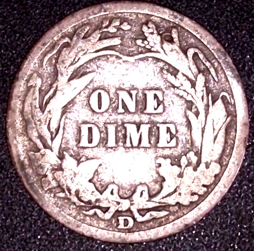 1908-D BARBER SILVER DIME 10C