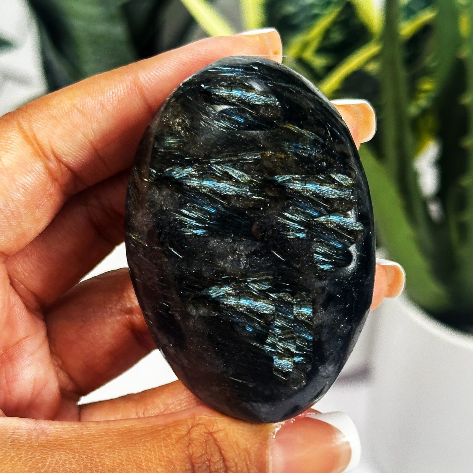 Arfvedsonite Electric Flash Firework Protective Healing Tumbled Palm Stone 2"-3"