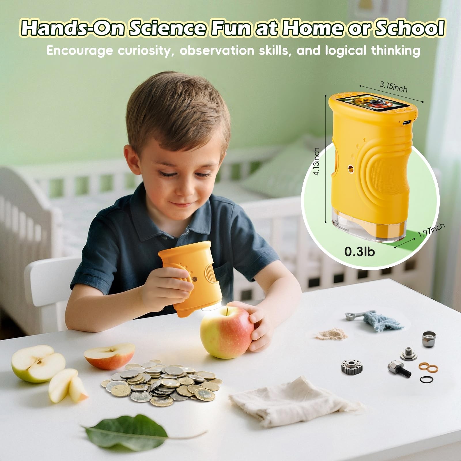 Microscope for Kids 1000X Digital, Handheld HD Yellow