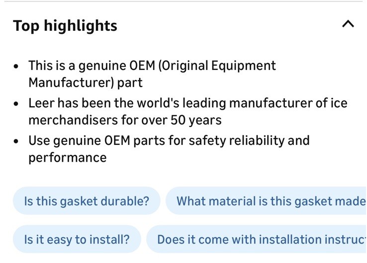 Leer Gasket Part# 103-0082