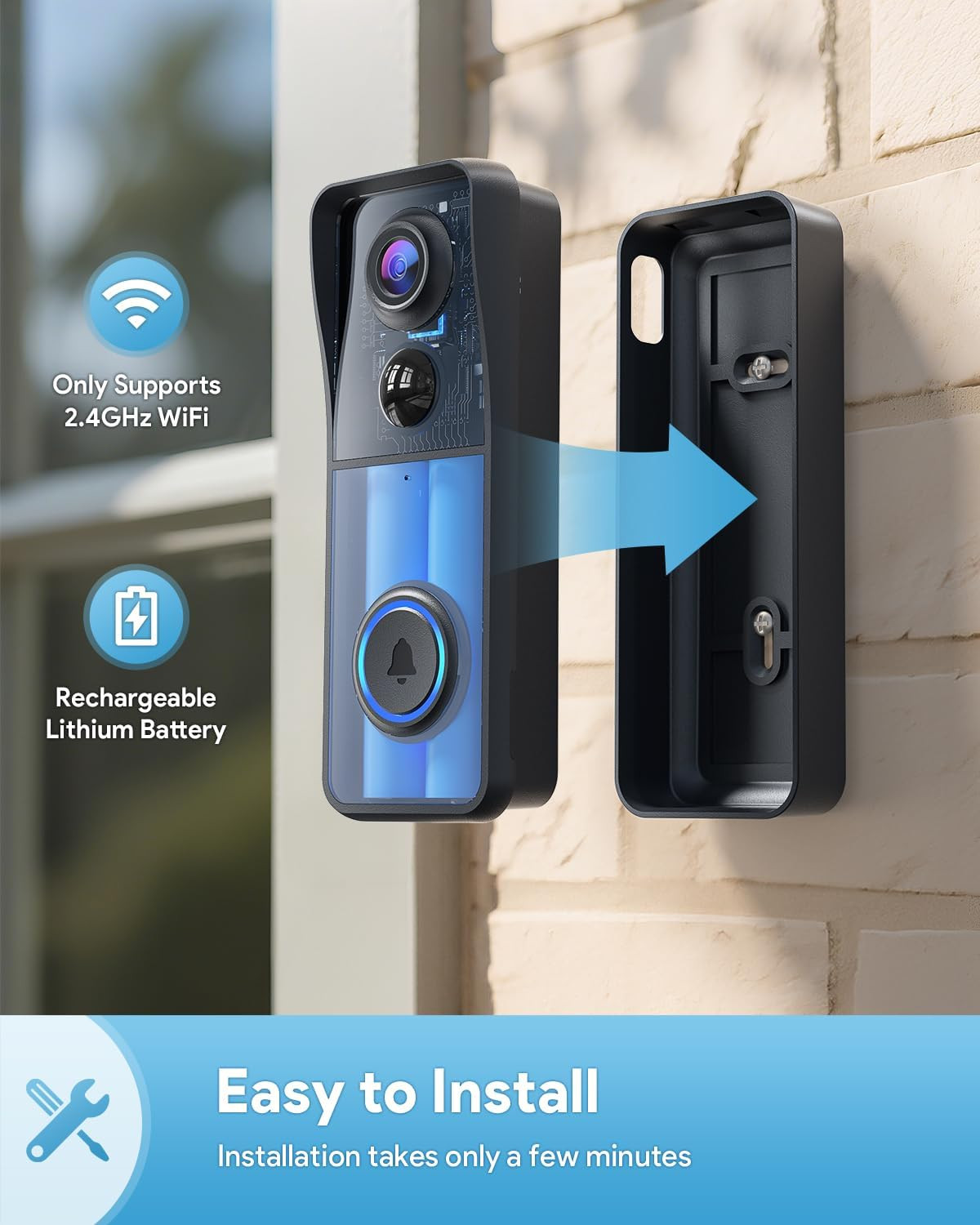 Doorbell Camera Wireless, 2K HD Video Doorbell with Ring Chime, Battery Opera...