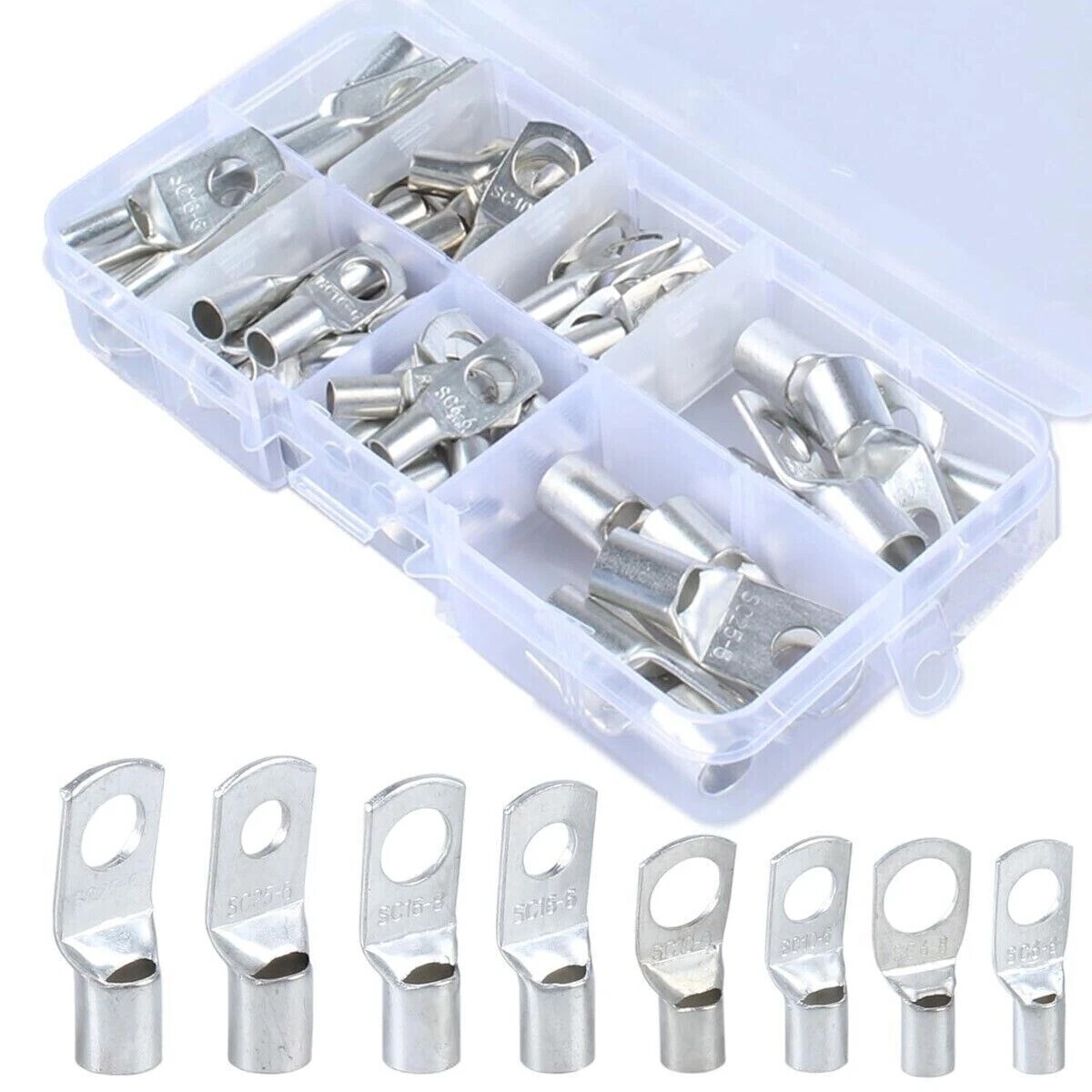 140Pcs Battery Cable Lugs Eyelets Copper Ring Terminals Crimp Wire Connectors US