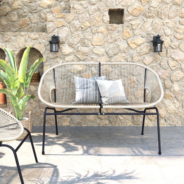 2-Person Outdoor Loveseat Patio Bench  for Garden Portable Faux Rattan