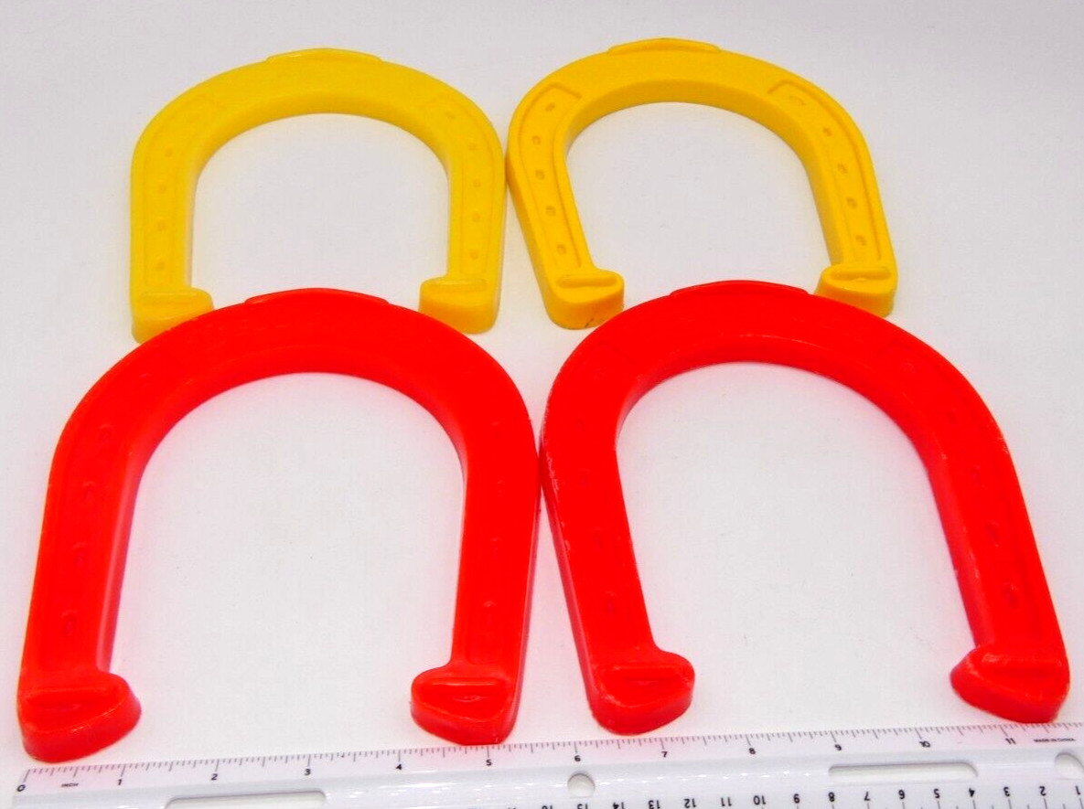 Lot of 4 Vintage Truflite Plastic Horseshoes Toy Red Yellow Tru Flite