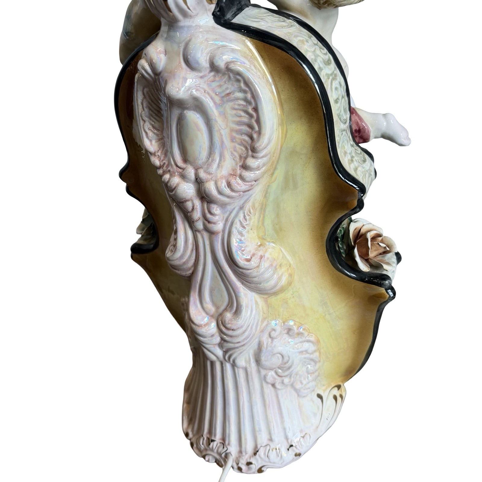 Large Capodimonte Cherub Table Lamp Italian Porcelain Figurine Decorative