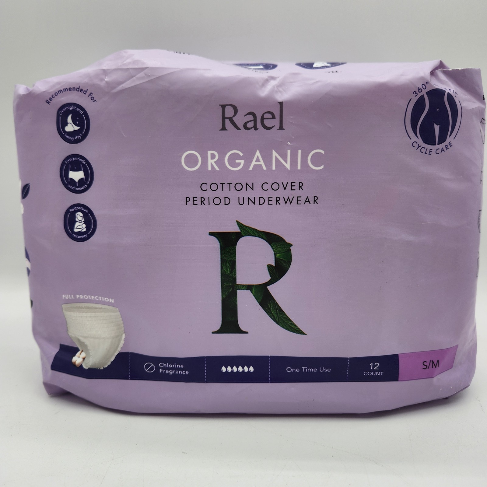 Rael Disposable Period Underwear Organic Cotton Incontinence Postpartum S-M 12ct