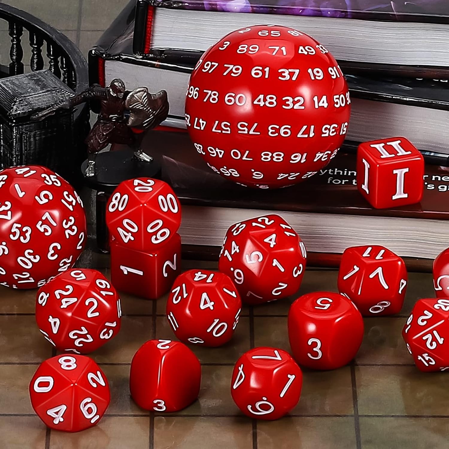 DND Polyhedral Dice Set Red White (15pcs) D4-D100 Game Dice with Dice Bag