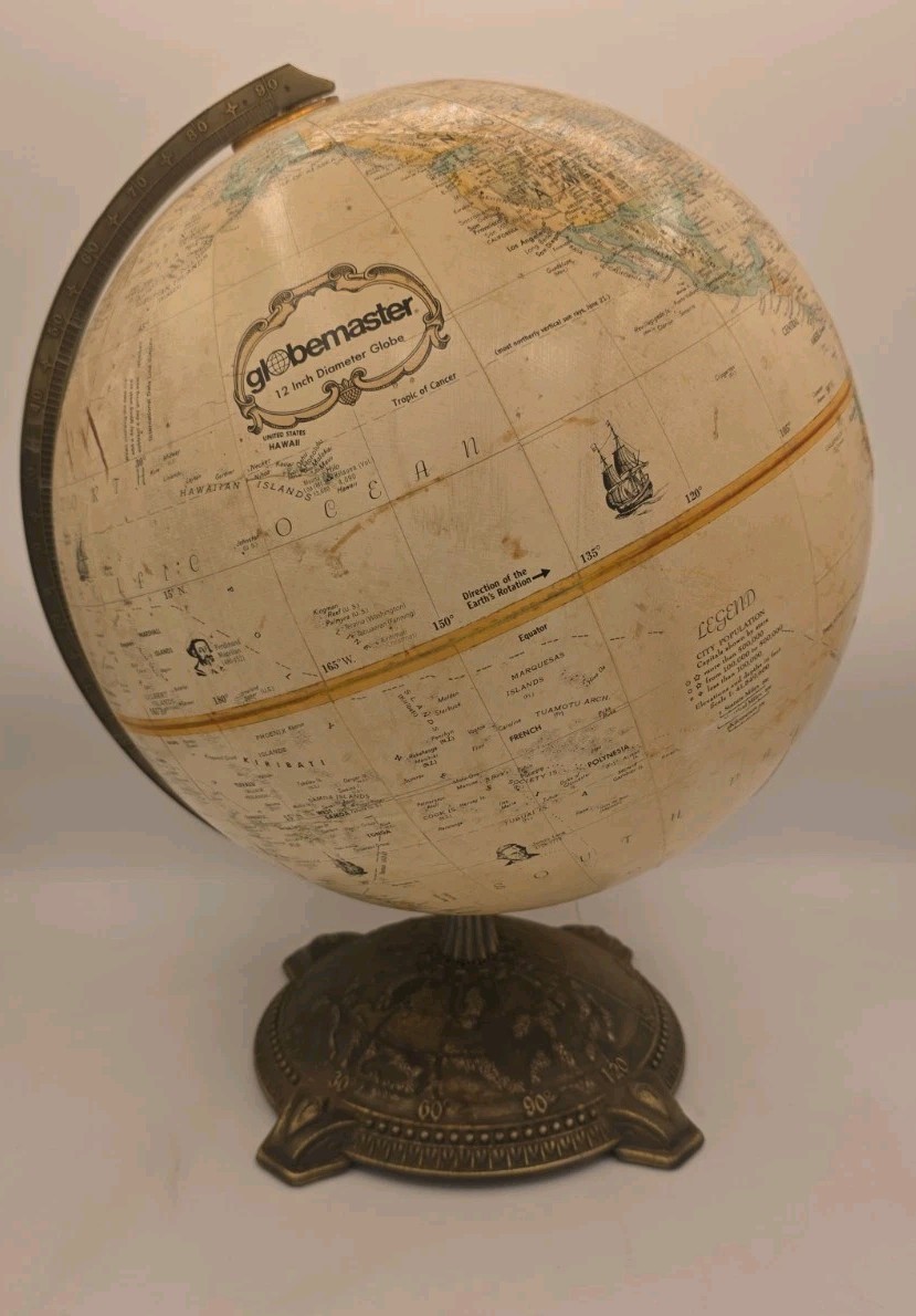 Vintage Replogle Globemaster 12” Globe Raised Relief Rotating Metal Base Classic