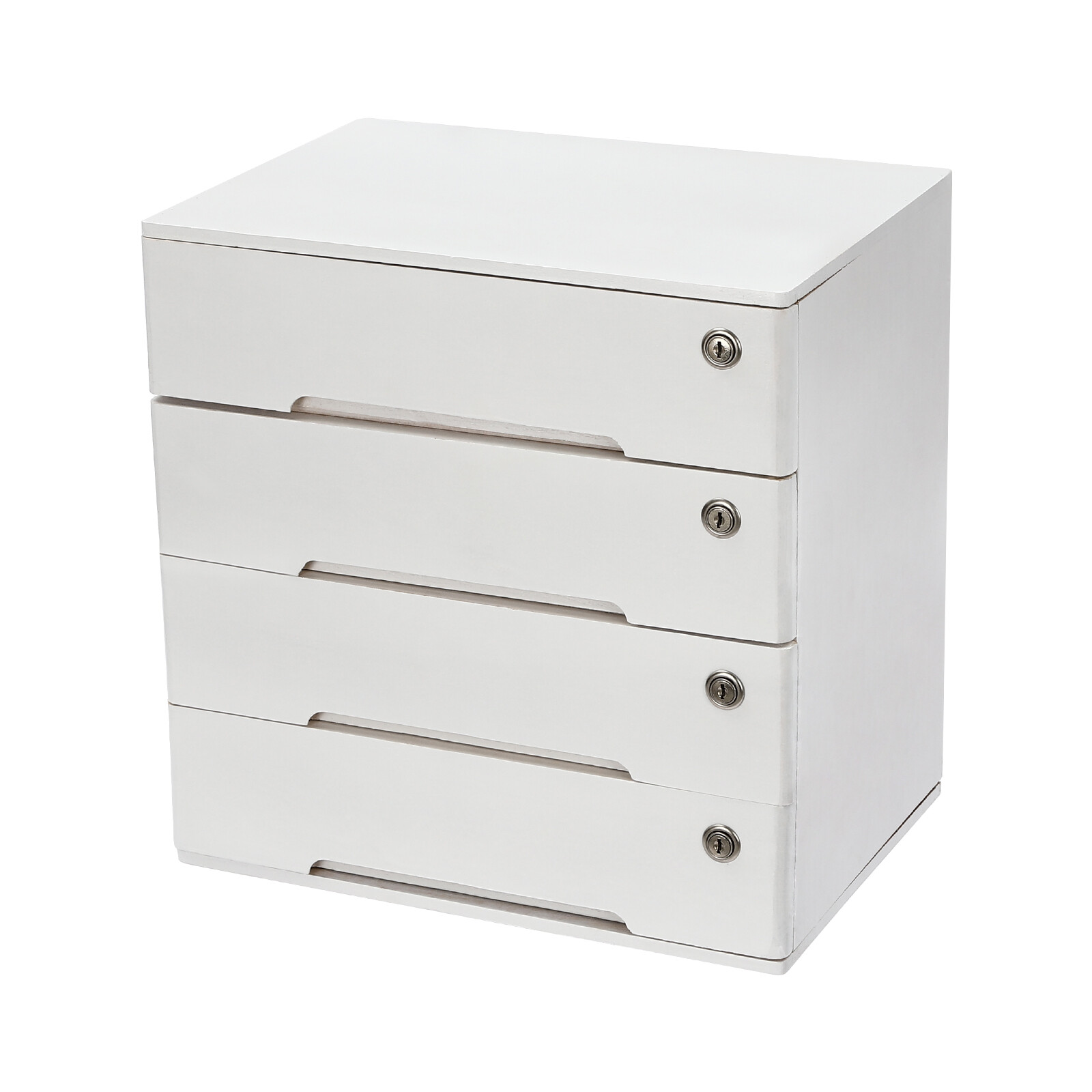 4-layer white wooden desktop storage box file cabinet with lockable drawers
