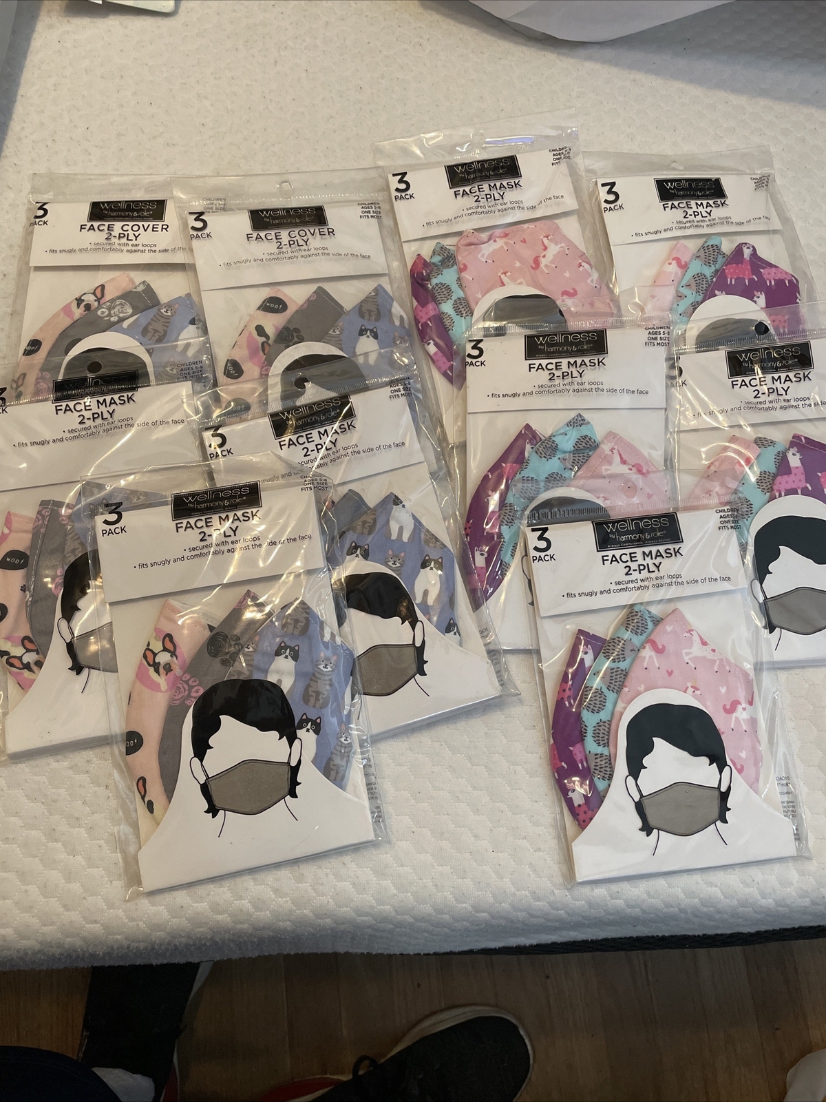 10 X 3 Packs Childs Face Masks Age 5-8, Girl Cloth Material, Sealed All 10 Packs