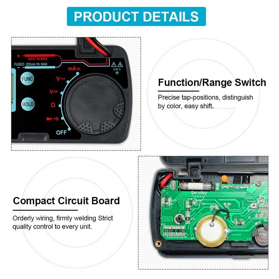 ALLOSUN Pocket Size Compact Digital Multimeter Auto Range Multi Black