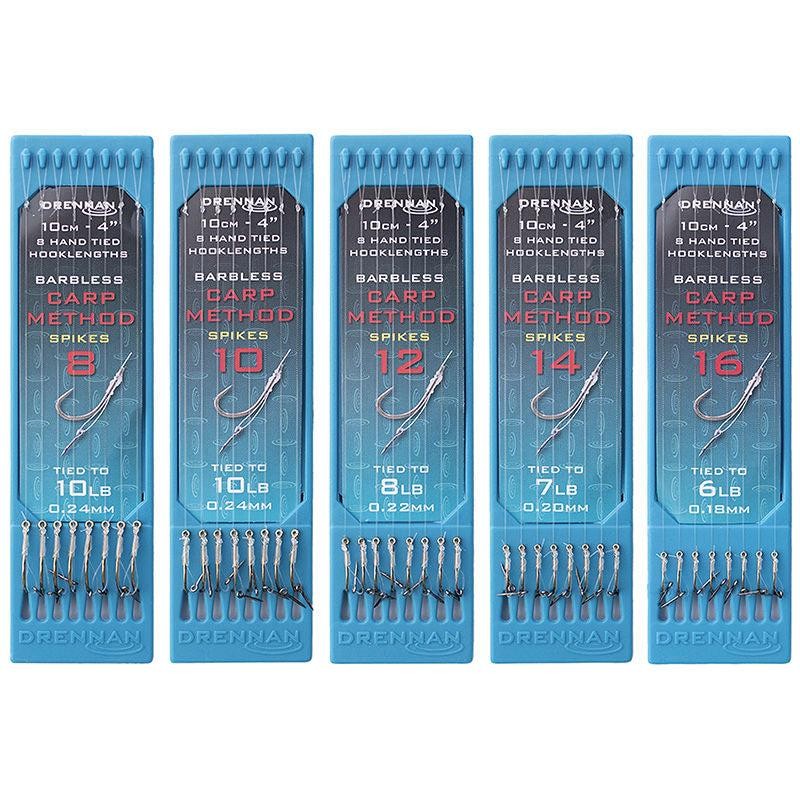 Drennan Barbless Carp Method Spike Hooklength Plate 4inch NEW Match Fishing Rigs