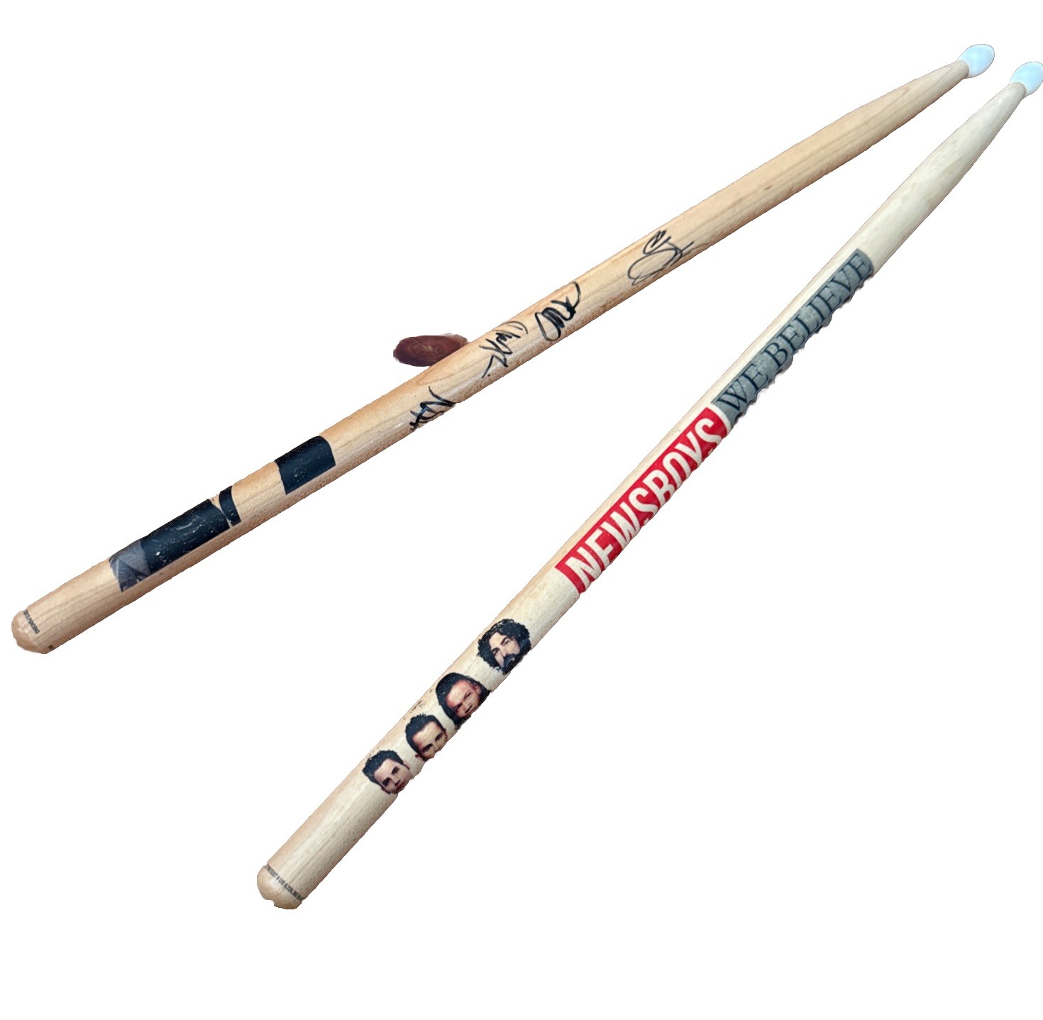 SIGNED Pair of Newsboys Drumsticks We Believe God’s Not Dead Tour Band Graphic