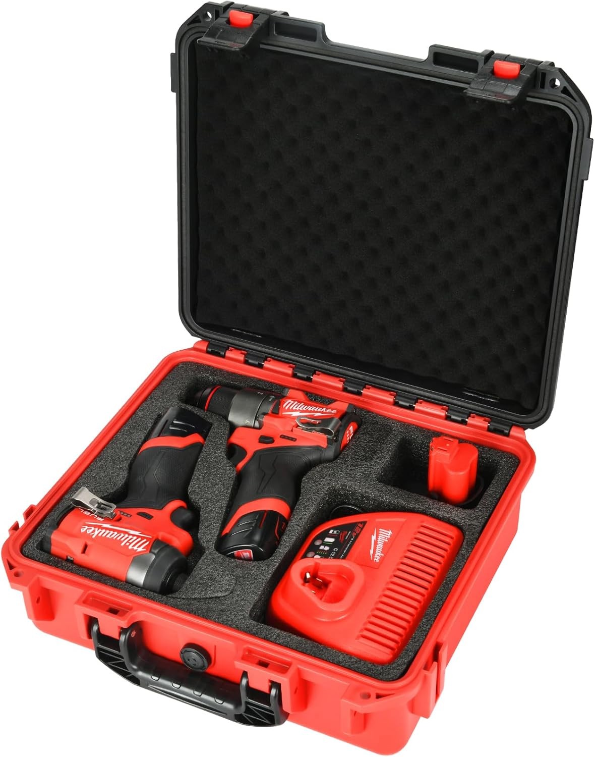 Case for Milwaukee M12 Impact Driver & Drill Set - Tool Box Black & Red