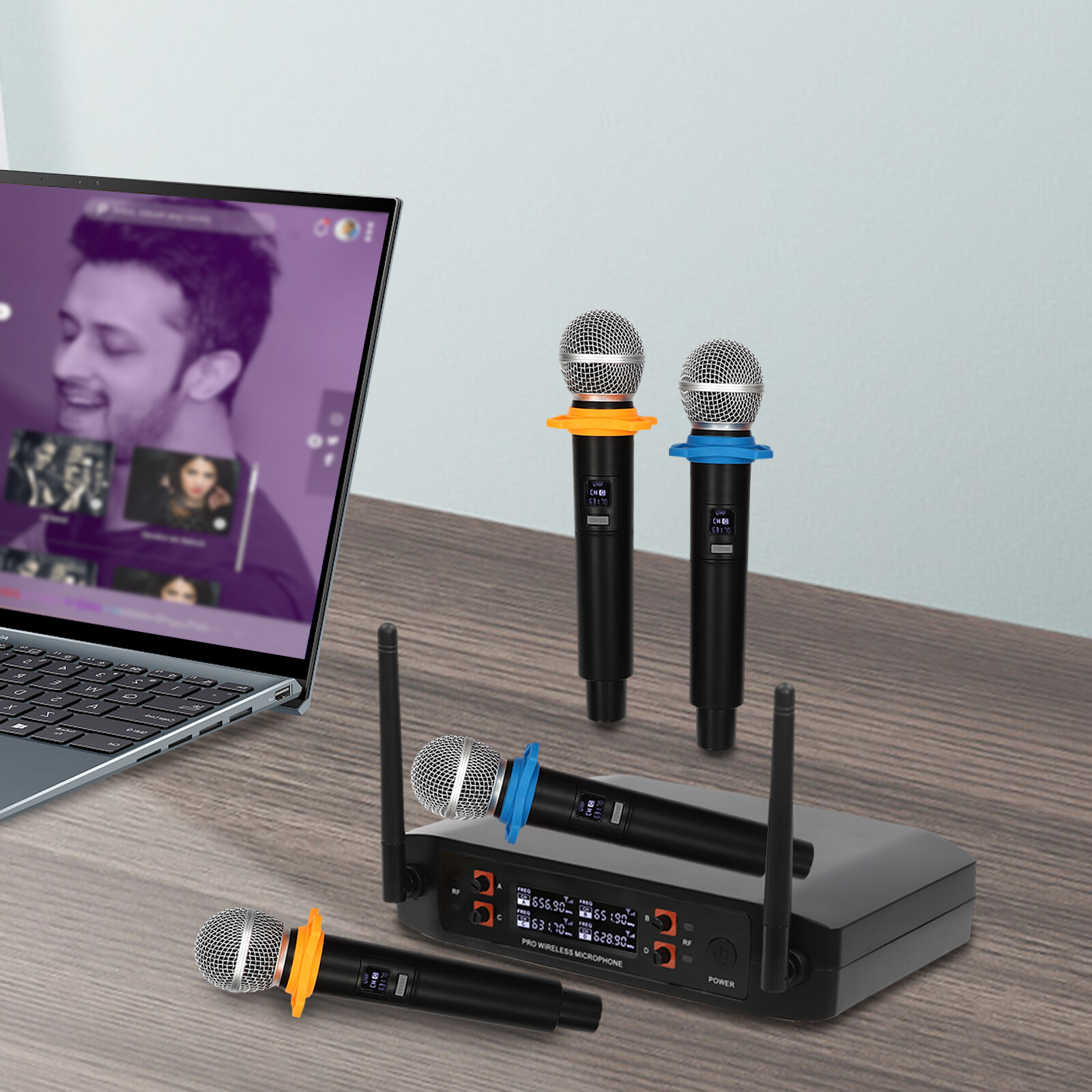 4 Channel UHF Wireless Microphone Pro Audio System Handheld Dynamic Mic Party