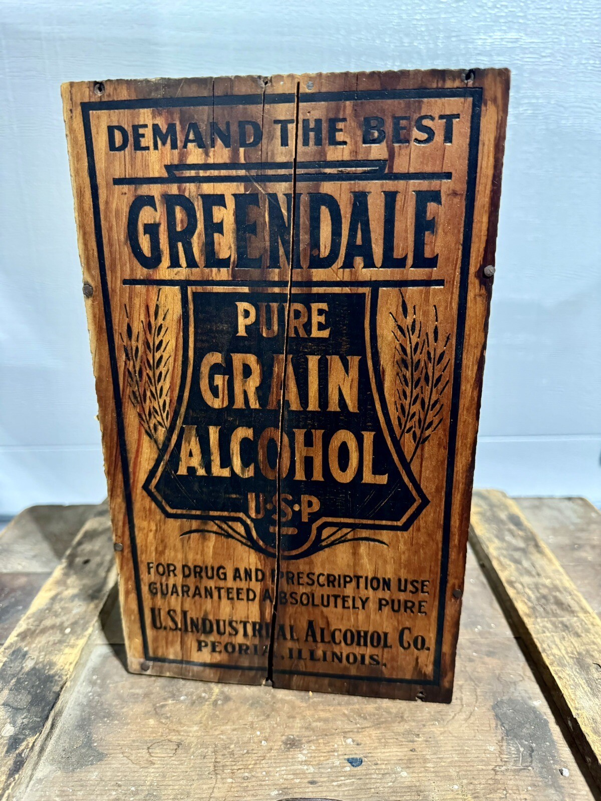 Antique Greendale Pure Grain Alcohol Crate Prohibition Pharmacy Advertising
