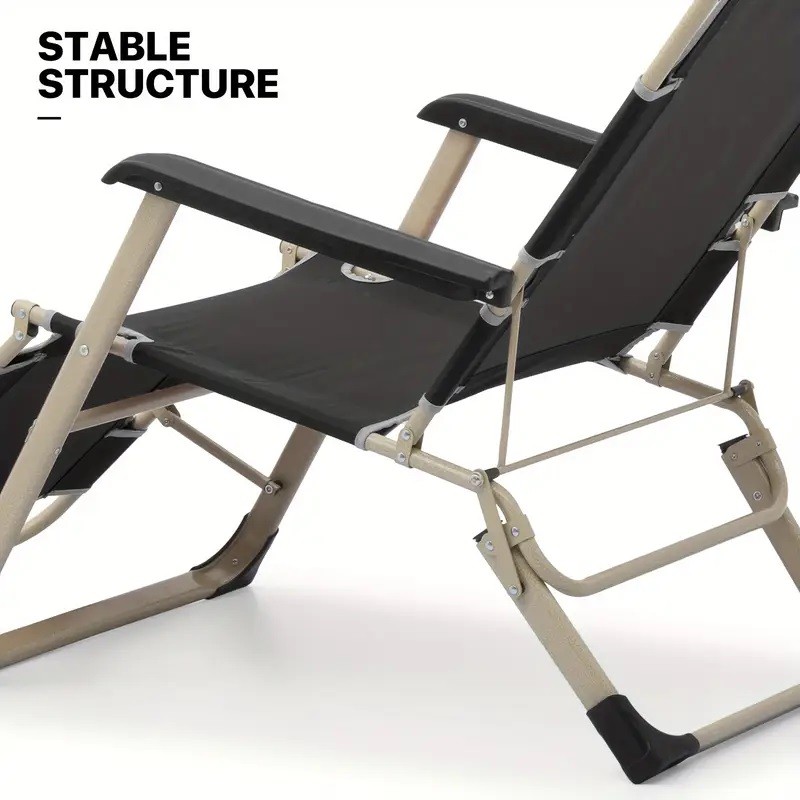 Outdoor Reclining Lounge Chair Black 4-Position Adjustable Back Garden