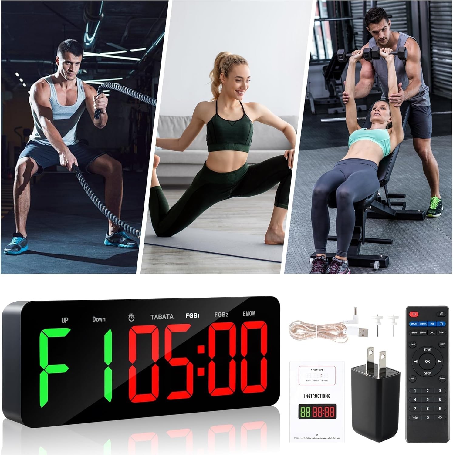 Workout Timer Clock with Remote Control Countdown Stopwatch Large Interval