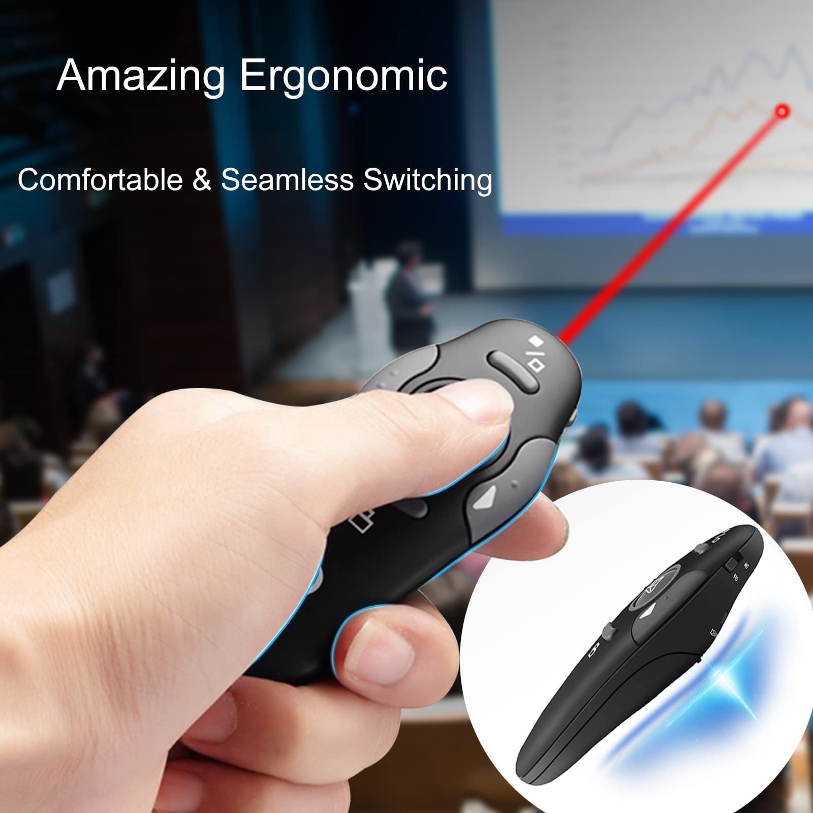 Wireless Presentation Clicker Remote with Laser Pointer for PowerPoint & Google