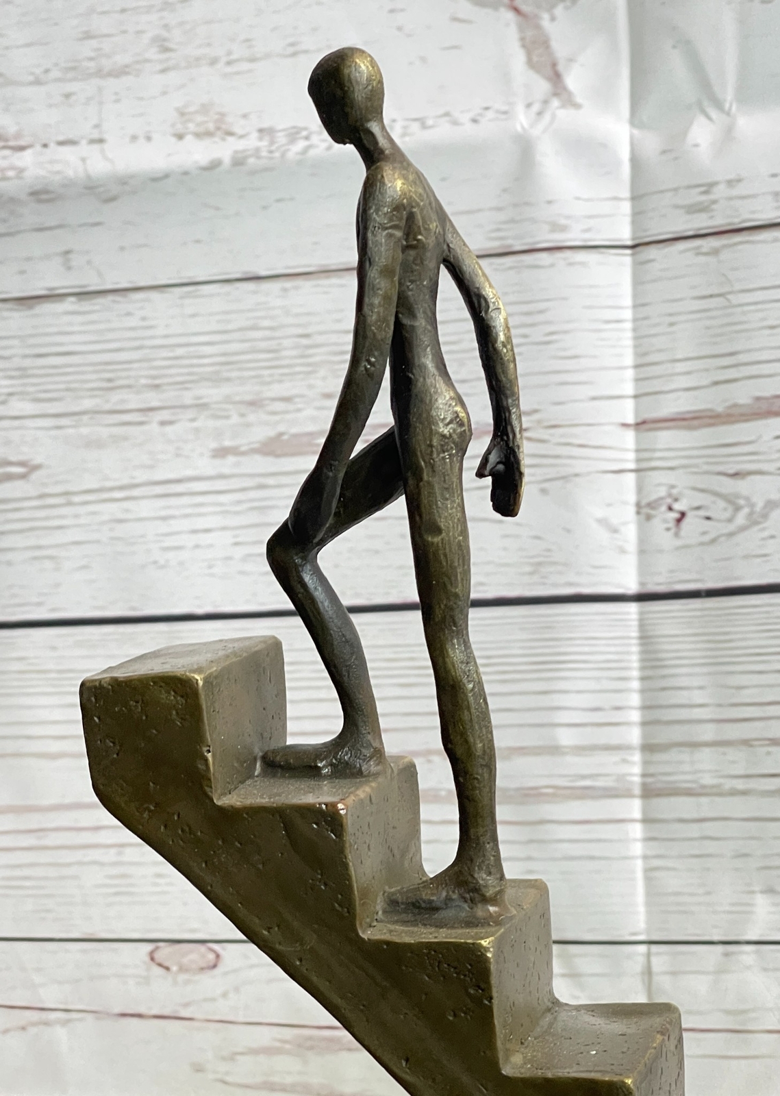 Signed Nick Mid-Century Stair Climbing Bronze Statue: Handcrafted Home Artwork