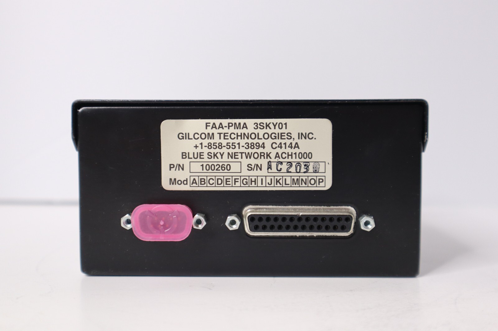 Blue Sky Network ACH1000 Control Panel Gilcom Technologies 100260 w/ FAA 8130-3
