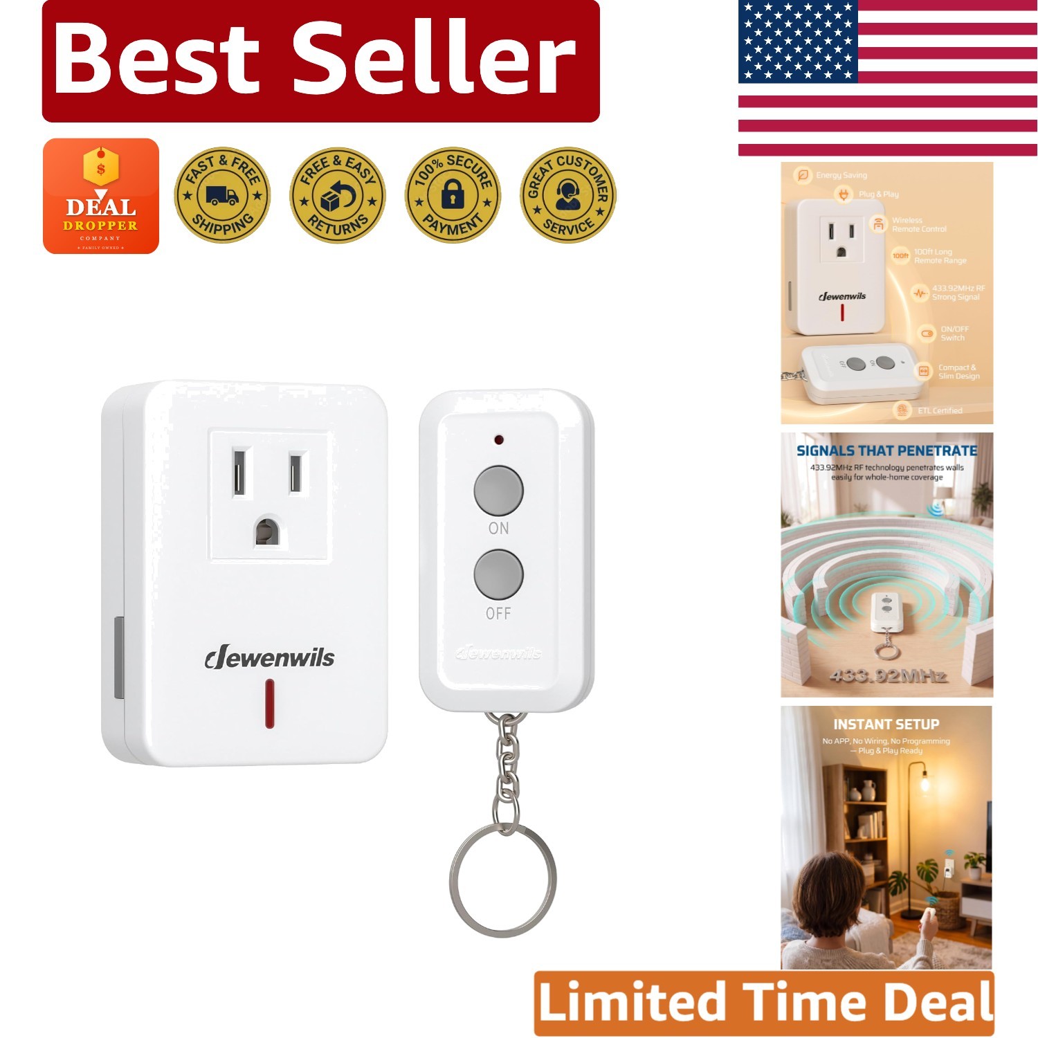 100ft RF Range Indoor Remote Control Outlet - Hassle-Free Operation in White