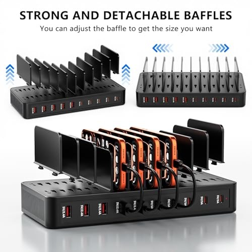 USB C Charging Station for Multiple Devices, 10-Port 100W Charging Dock, with