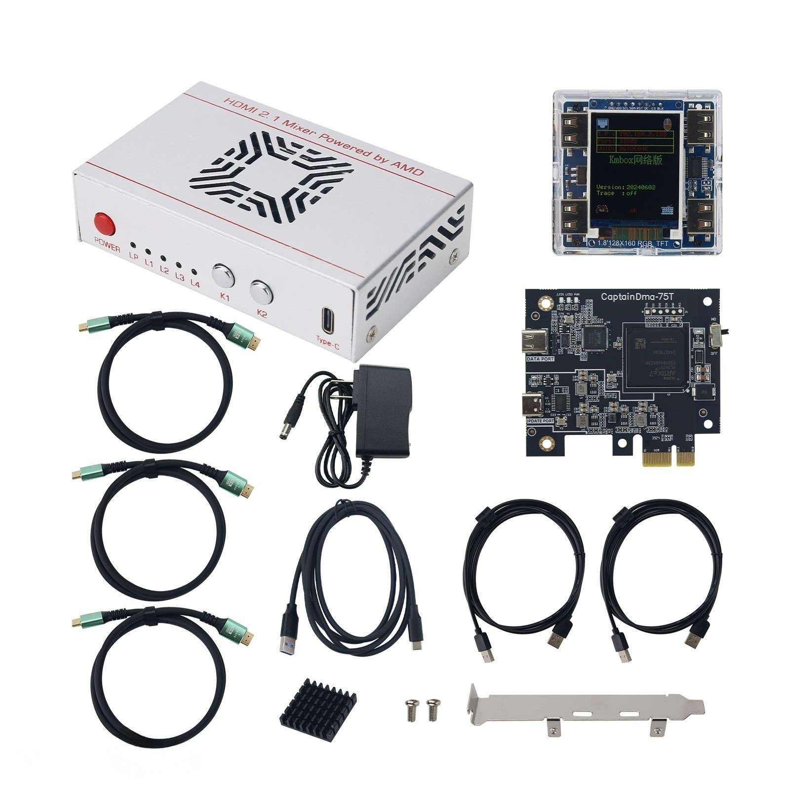 CapDMA Video Overlay Box + CaP75T DMA Board + KMBOX NET Keyboard Mouse Box