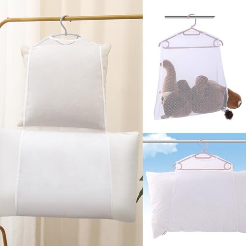 2 Pack Bed Pillows Drying Rack Plush Doll Dryer Rack Hanger Organizer Mesh Net