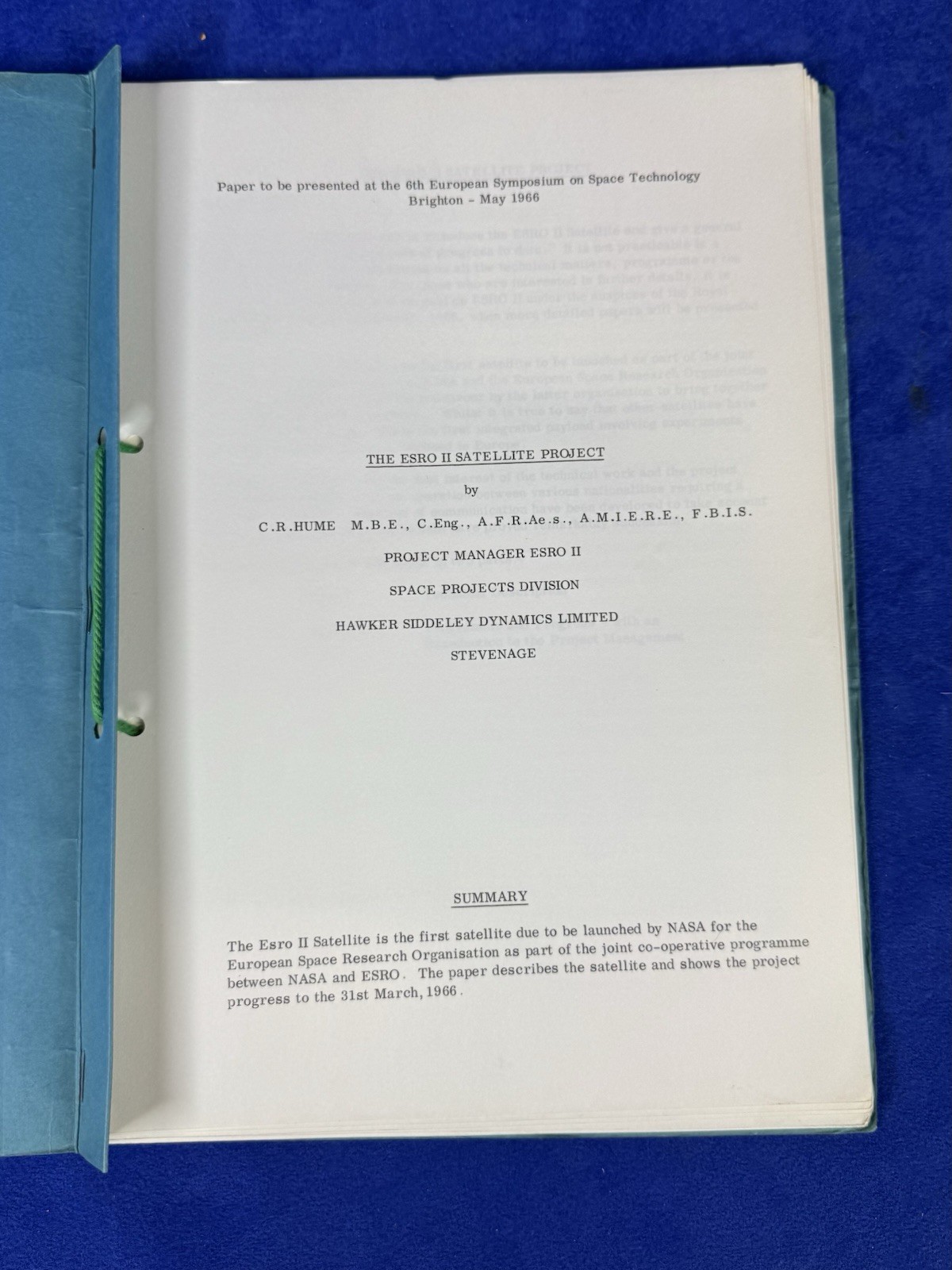 Hawker Siddeley ESRO II Satellite Paper 1966 NASA Space Symposium